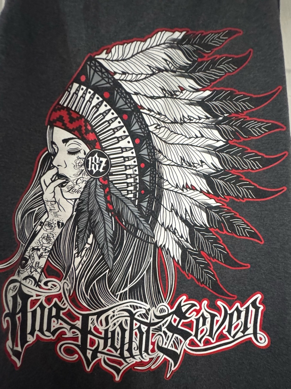 187 Men's Dark Gray Tank Top with White and Red Graphic